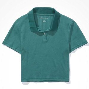 American Eagle Green Collared Cropped Shirt, Size Medium